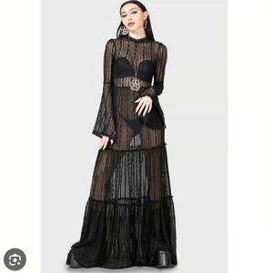 494-Anthropologie Elegant Black Lace Maxi Dress